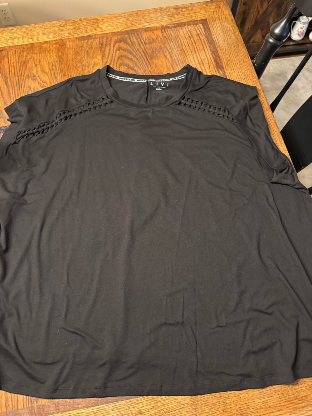 Lane Bryant Black Short Sleeve Top with Braided Trim